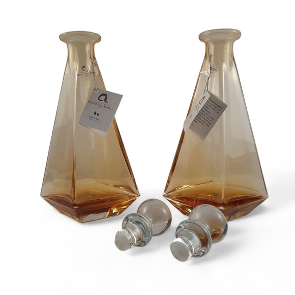 MURANO DECANTER SET Hand-Blown Glass Italy Venetian Amber Barware Bar Wine MCM - Picture 10 of 12